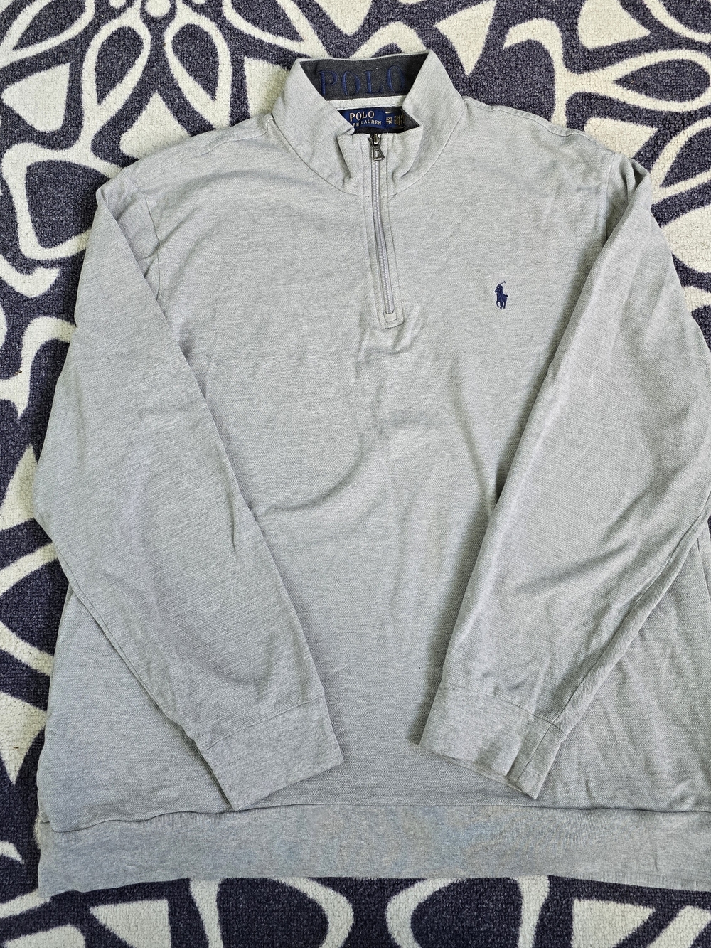 Polo by Ralph Lauren Gray Quarter-Zip Jacket with Navy Logo XXL 2XL